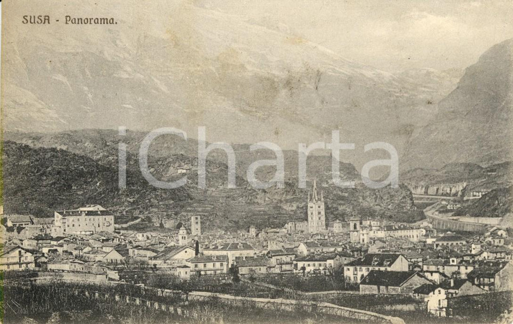 Cartolina originale da collezione 1920 ca SUSA TO Panorama del paese e della vallata Cartolina postale FP NV 1