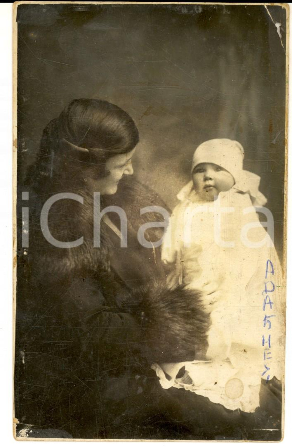 Fotografia d epoca originale 1926 MALO VI Ritratto di bambina con la madre in pelliccia Foto DANNEGGIATA 1