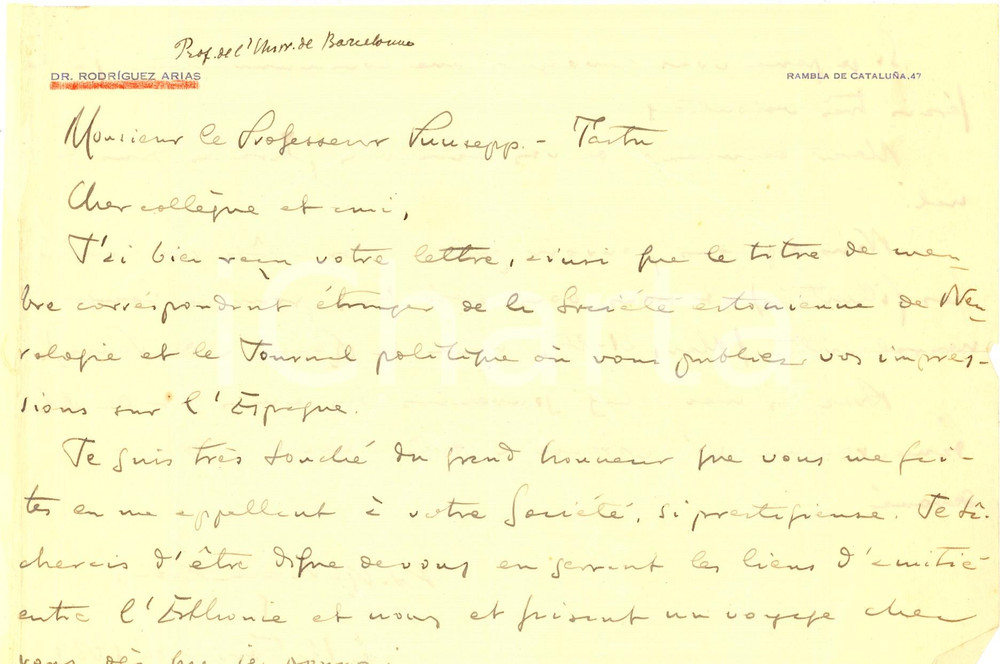 Autografo originale 1929 BARCELLONA Belarmino RODRIGUEZ ARIAS ammesso a una società  scientifica 1