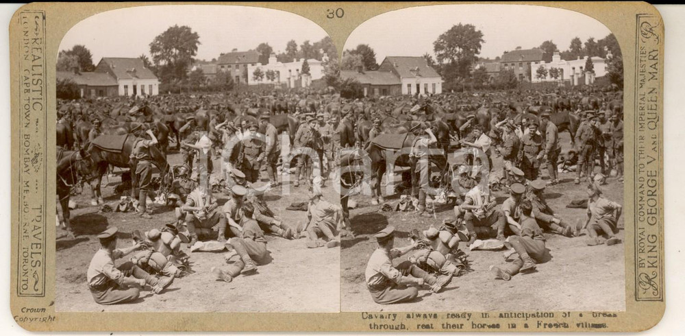 Fotografia d epoca originale 1918 WW1 THE GREAT WAR Cavalry in a French village Stereoscopic photo nÂ° 30 1
