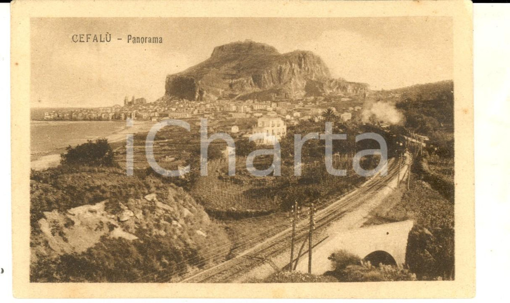 Cartolina originale da collezione 1920 CEFALU  PA Panorama del paese  con ferrovia Cartolina postale FP VG 1