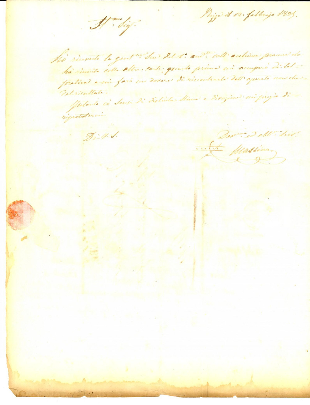 Manoscritto, lettera originale 1835 NIZZA Lettera MASSIERA a Domenico BONFANTE per una pratica in corso 1