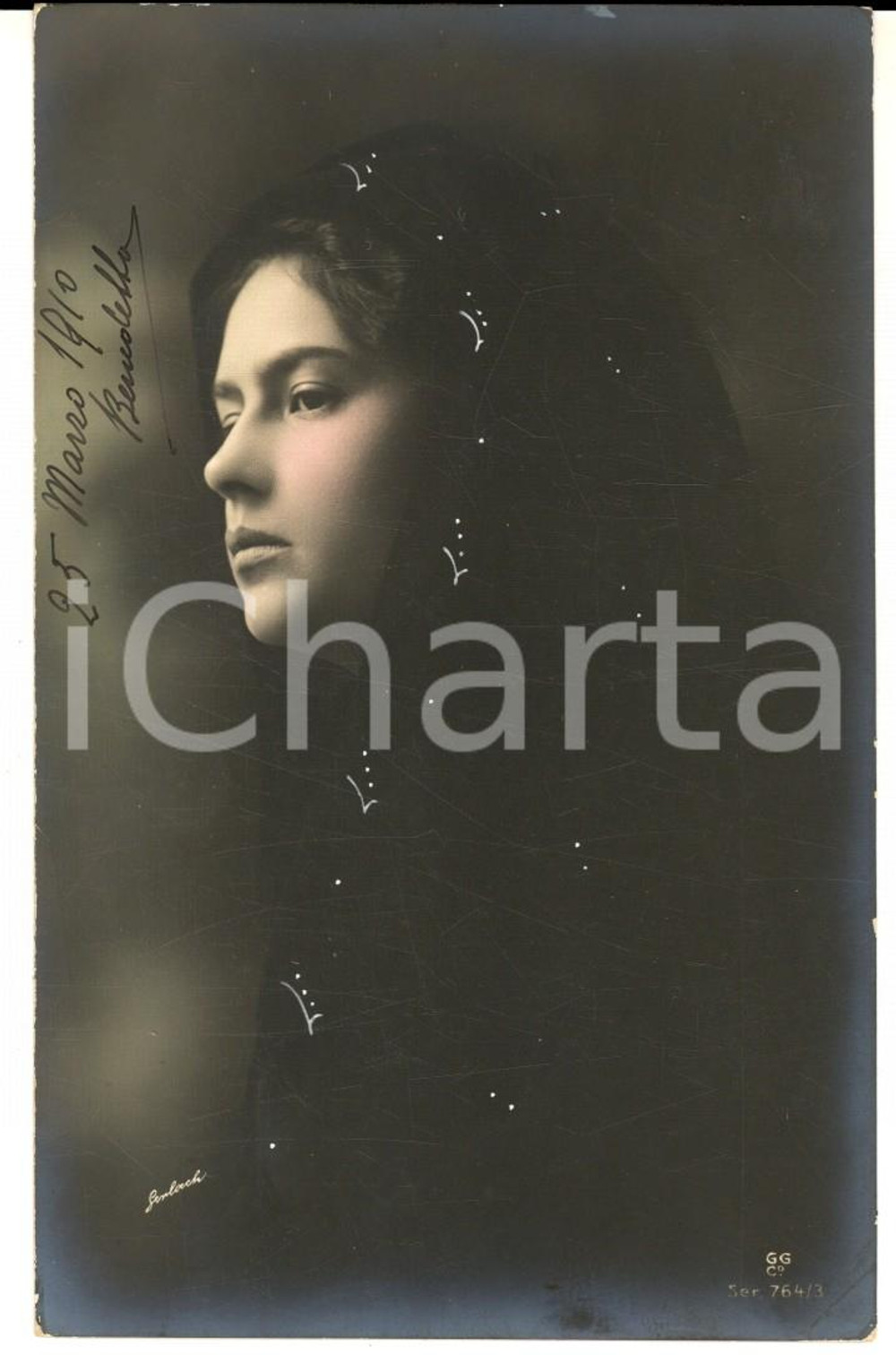 Cartolina originale da collezione 1910 COSTUME Giovane donna con il velo nero *Cartolina VINTAGE ing. BONELLI 1