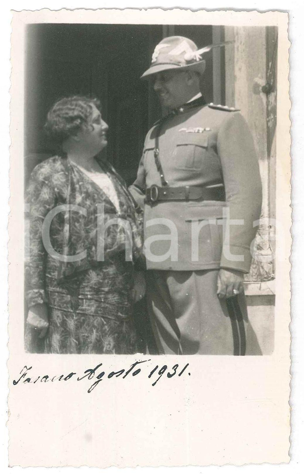 1931 FASANO Ufficiale ALPINO con la moglie *Fotografia VINTAGE 8x13 cm