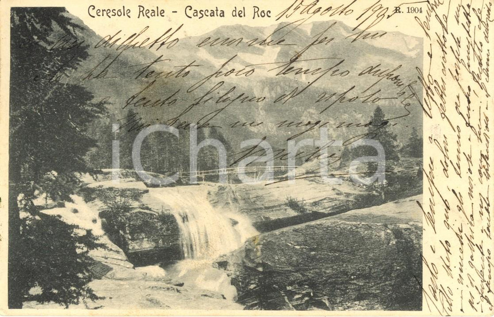 Cartolina originale da collezione 1905 CERESOLE REALE TO Valle ORCO Veduta della cascata del ROC Cartolina VG 1