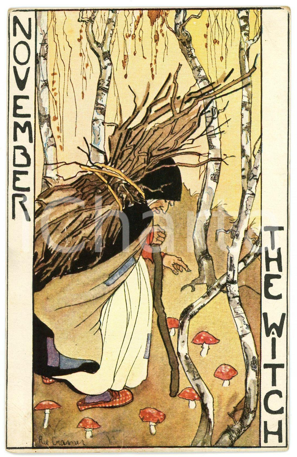 1920 ca NOVEMBER The Witch - Illustration by Rie CRAMER Postcard FP NV Cartolina postale d'epoca, non viaggiata ma con testo manoscritto al verso.CONDIZIONI: FAIR (lievi piegature agli angoli)FORMATO: FP    originale e autentica 1