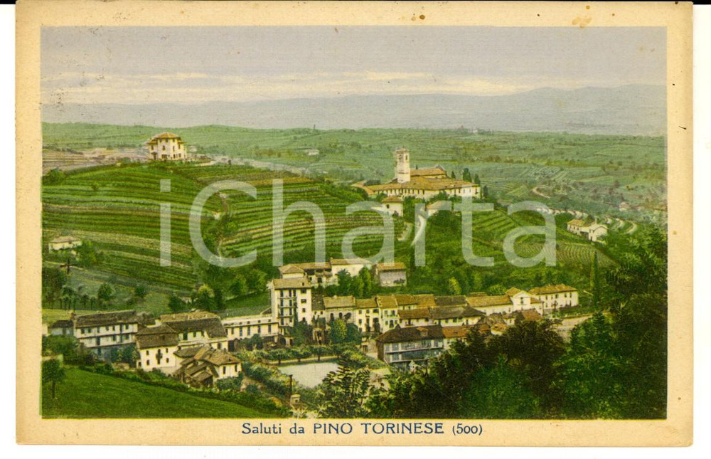 Cartolina originale da collezione 1931 PINO TORINESE Panorama del paese Cartolina ILLUSTRATA FP VG 1