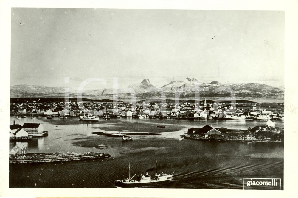 Fotografia d epoca originale 1940 BERGEN Norvegia WW2 Veduta cittÃ  costiera scontri ANGLOFRANCESI Foto 1