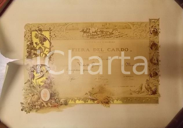 Documento originale, autentico 1934 CHIERI Mostra bovina Fiera SAN MARTINO Diploma Giusto VIDOTTO DANNEGGIATO 1