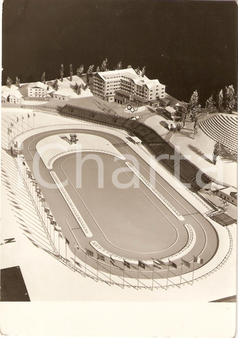Cartolina originale da collezione 1955 MISURINA BL Plastico ANELLO OLIMPIONICO Pattinaggio di velocità CARTOLINA 1