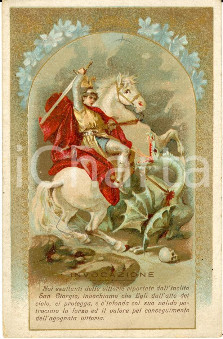 Cartolina originale da collezione 1930 ca San GIORGIO e il drago Cartolina ILLUSTRATA con invocazione al Santo FP 1