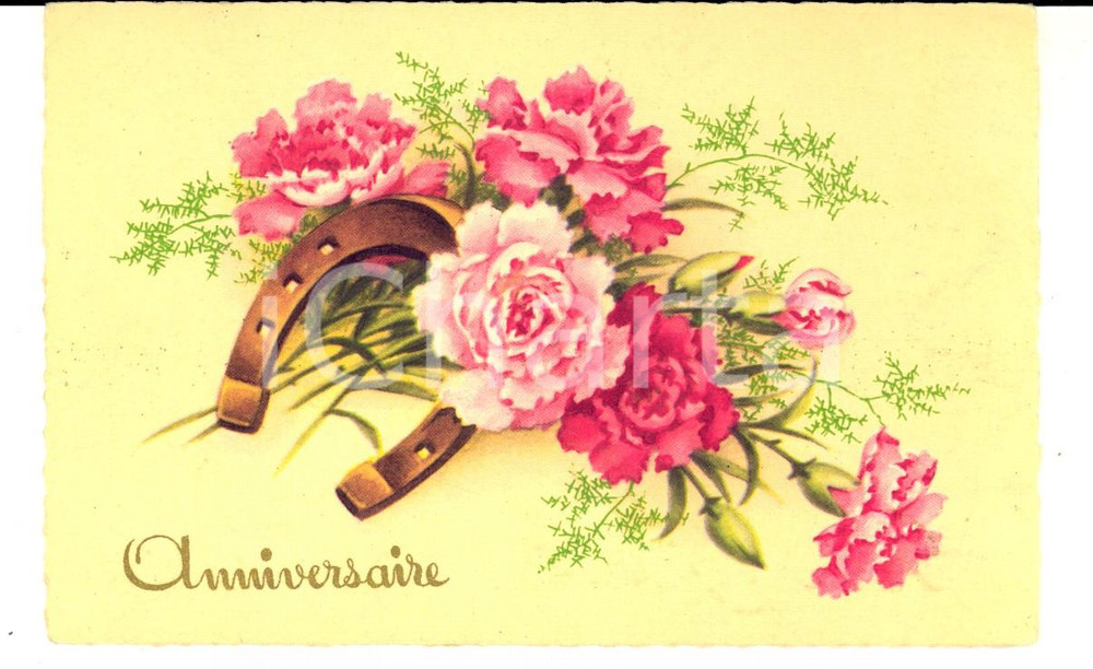 Cartolina originale da collezione 1943 FRANCE Carte postale ANNIVERSAIRE avec rose *VINTAGE FP NV 1