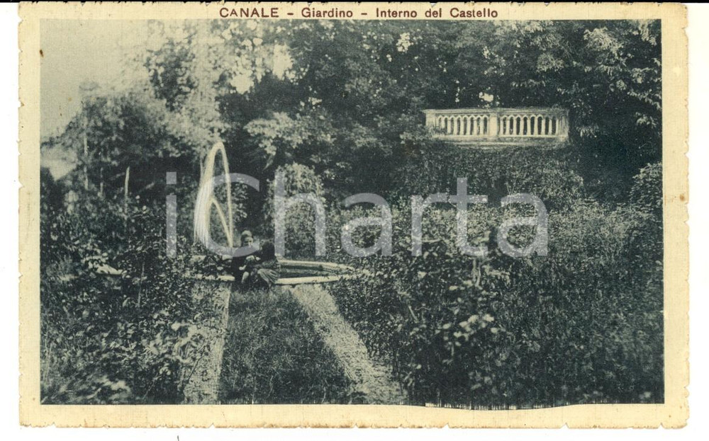 Cartolina originale da collezione 1920 CANALE D ALBA CN Giardino interno al castello MALABAILA Cartolina FP 1