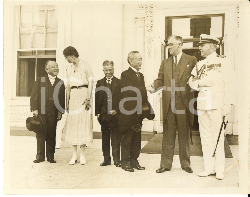 Fotografia d epoca originale 1930 ca WASHINGTON WHITE HOUSE  Franklin ROOSEVELT greets ISHII KIKUJIRO Photo 1