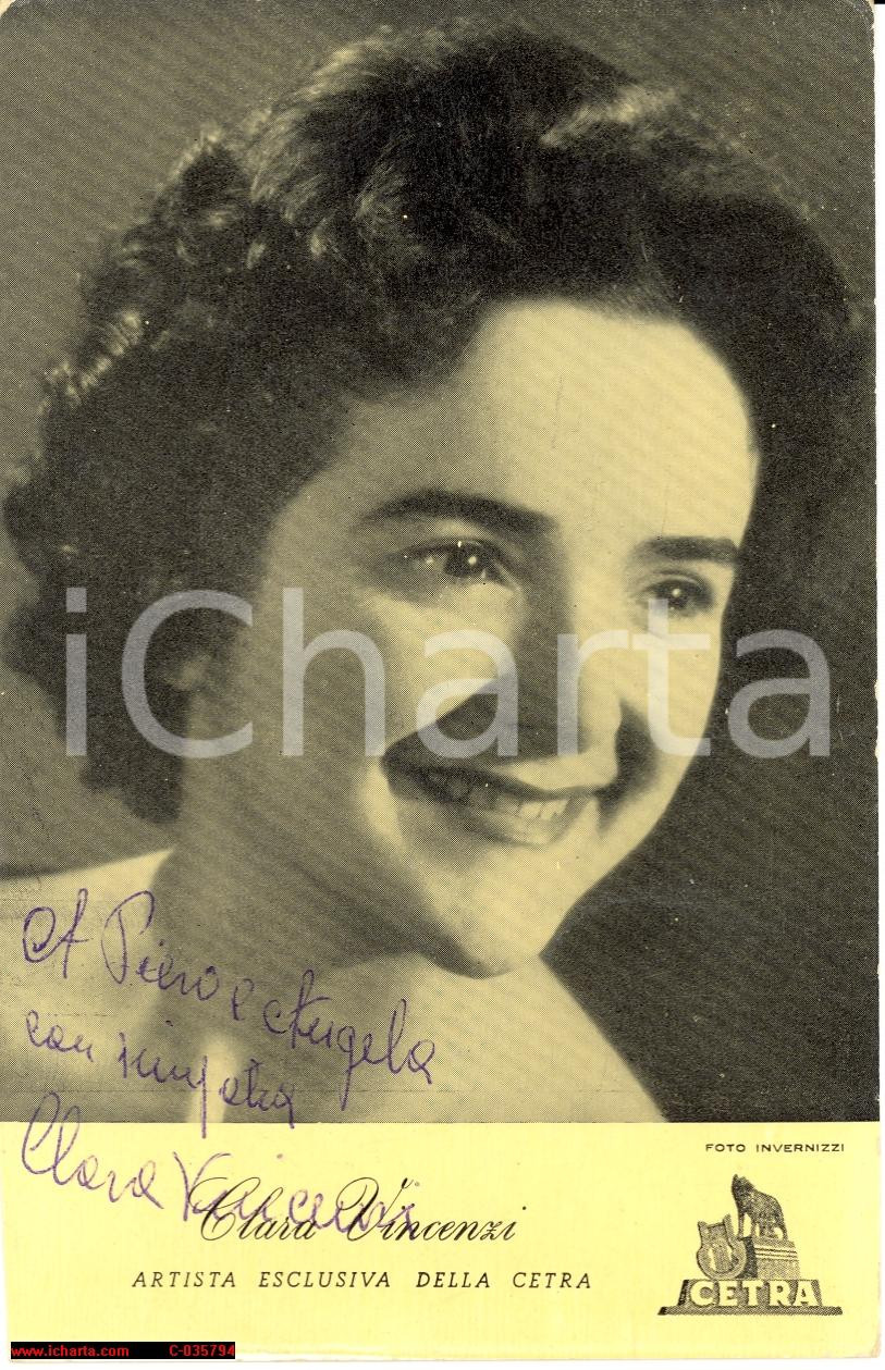 Autografo originale CLARA VINCENZI anni  50  Autografo su foto cartoncino CETRA 1