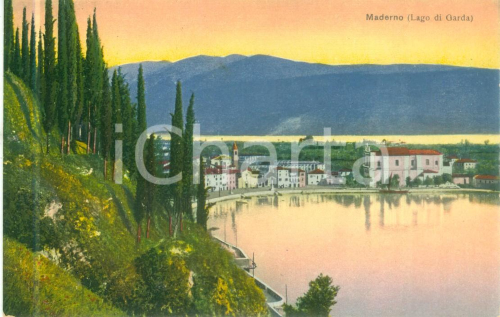 Cartolina originale da collezione 1930 ca TOSCOLANOMADERNO BS Panorama con Lago di GARDA Cartolina FP NV 1
