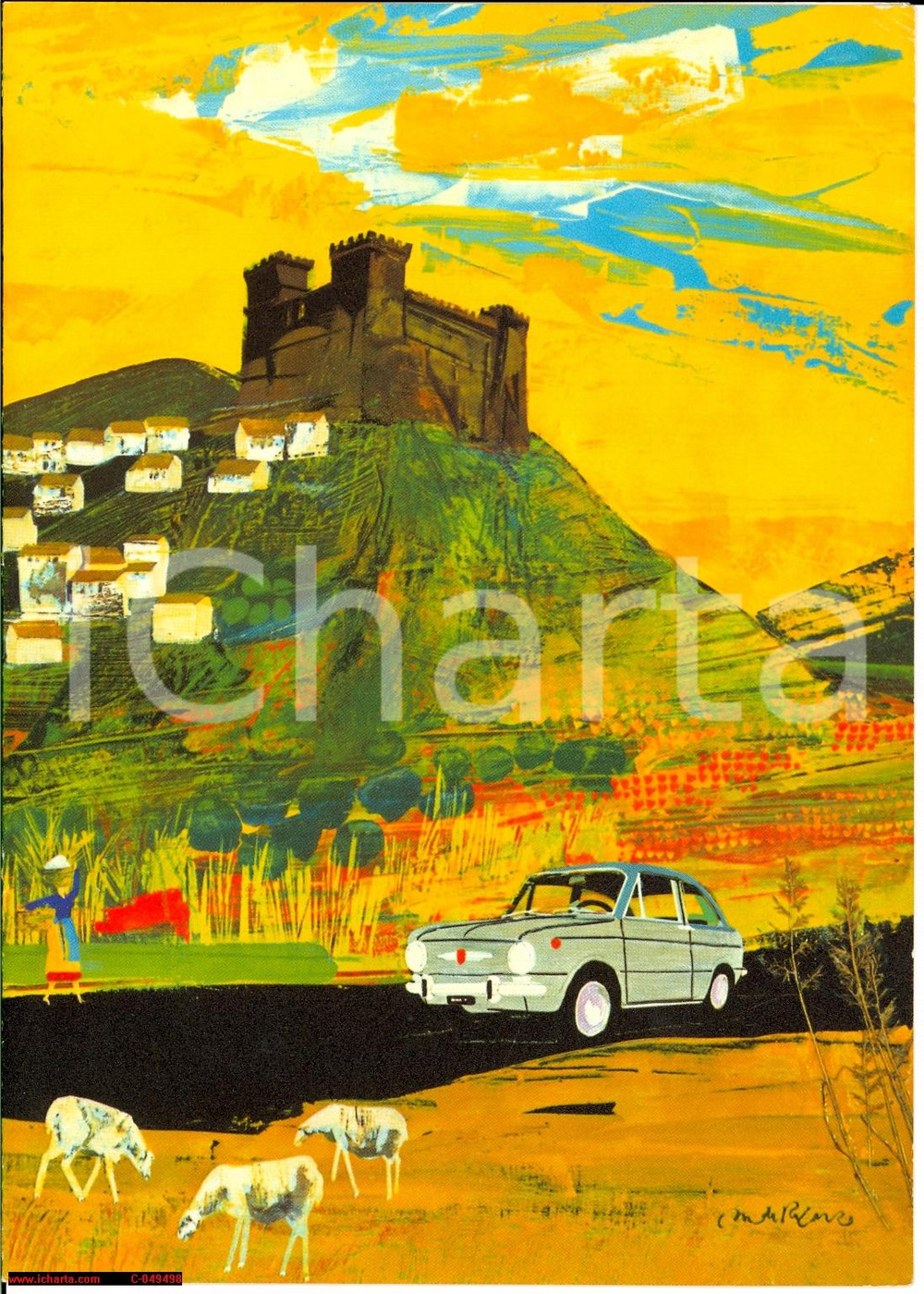 Oggetto da collezione cartaceo 1960 ca Biglietto auguri FIAT Raro ill. M. DE RIENZO 1