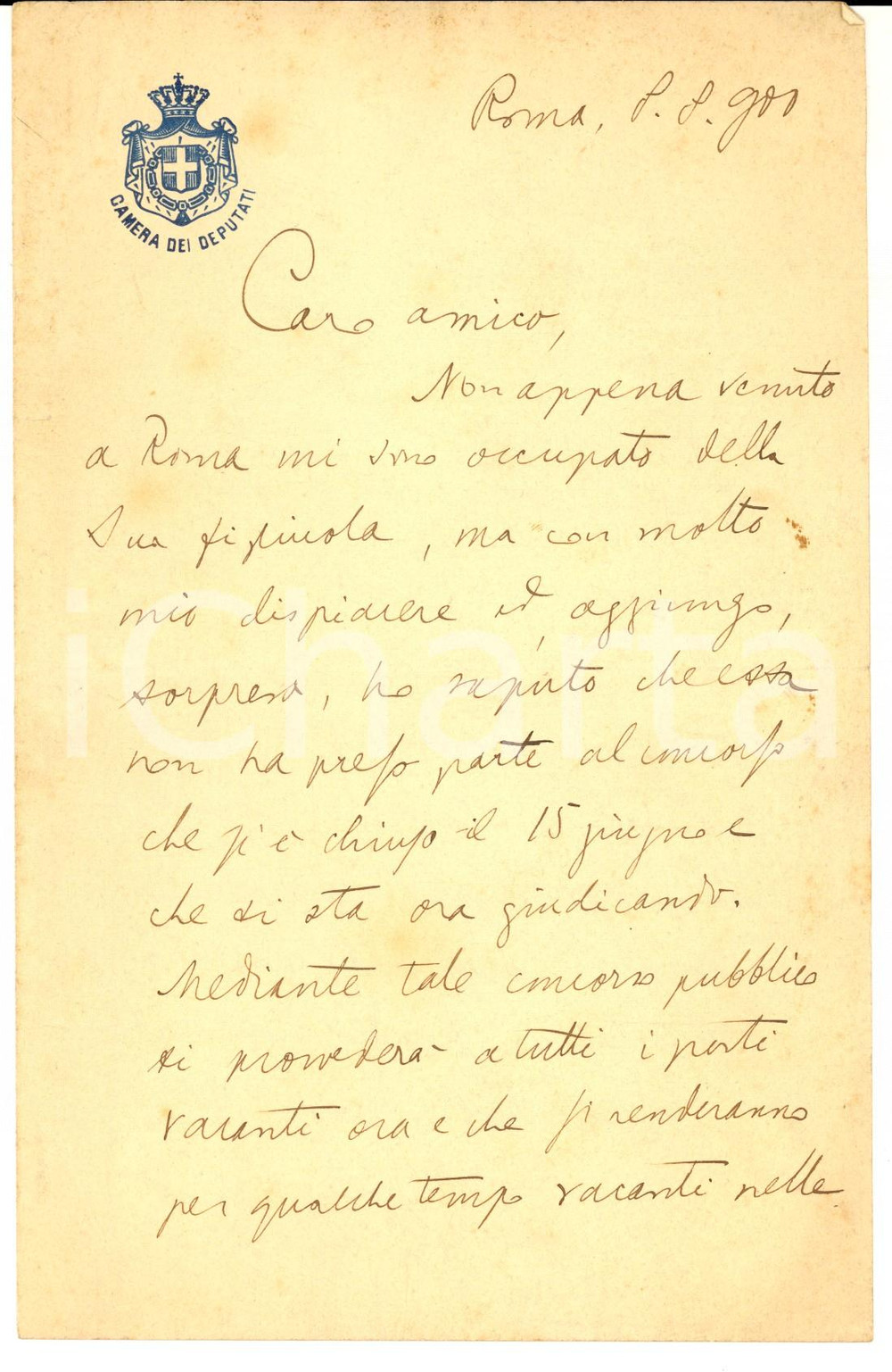 Autografo originale 1900 ROMA On. Paolo BOSELLI sui posti vacanti nelle scuole normali AUTOGRAFO 1