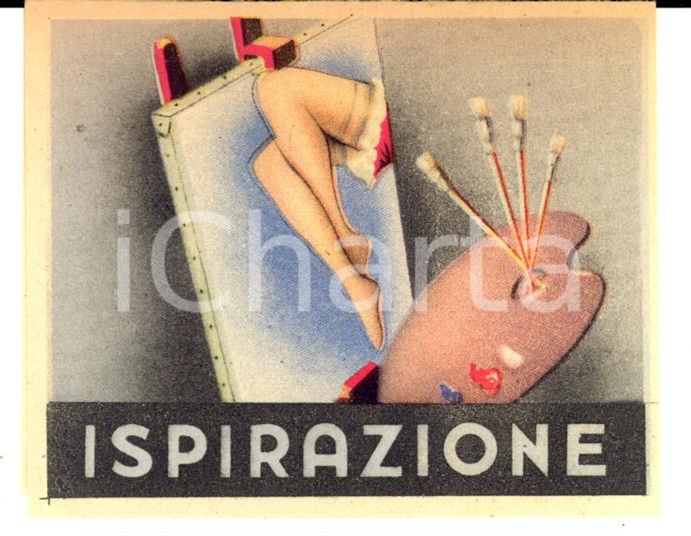 Materiale pubblicitario d’epoca 1950 ca PUBBLICITA' ISPIRAZIONE - Belle gambe per un pittore *Bozzetto A STAMPA 1
