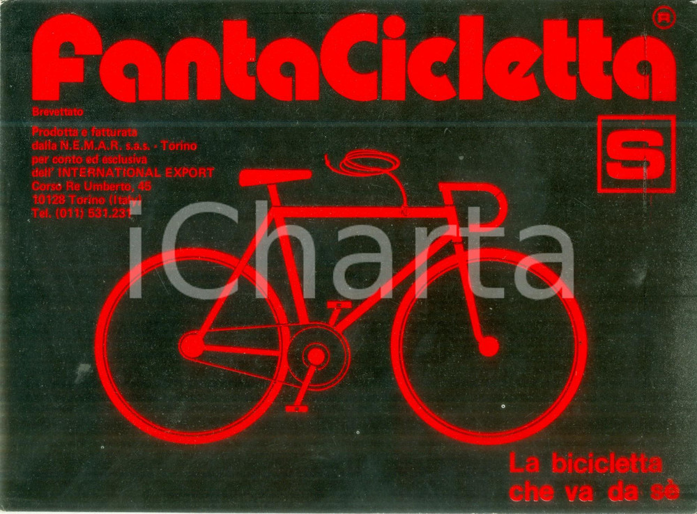 Materiale pubblicitario d’epoca 1960 ca TORINO Ditta NEMAR FANTACICLETTA Bicicletta che va da sÃ© Cartoncino 1