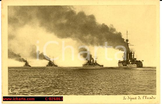 Cartolina originale da collezione 1940 Toulon  Le départ de l Escadre Navale, navi 1