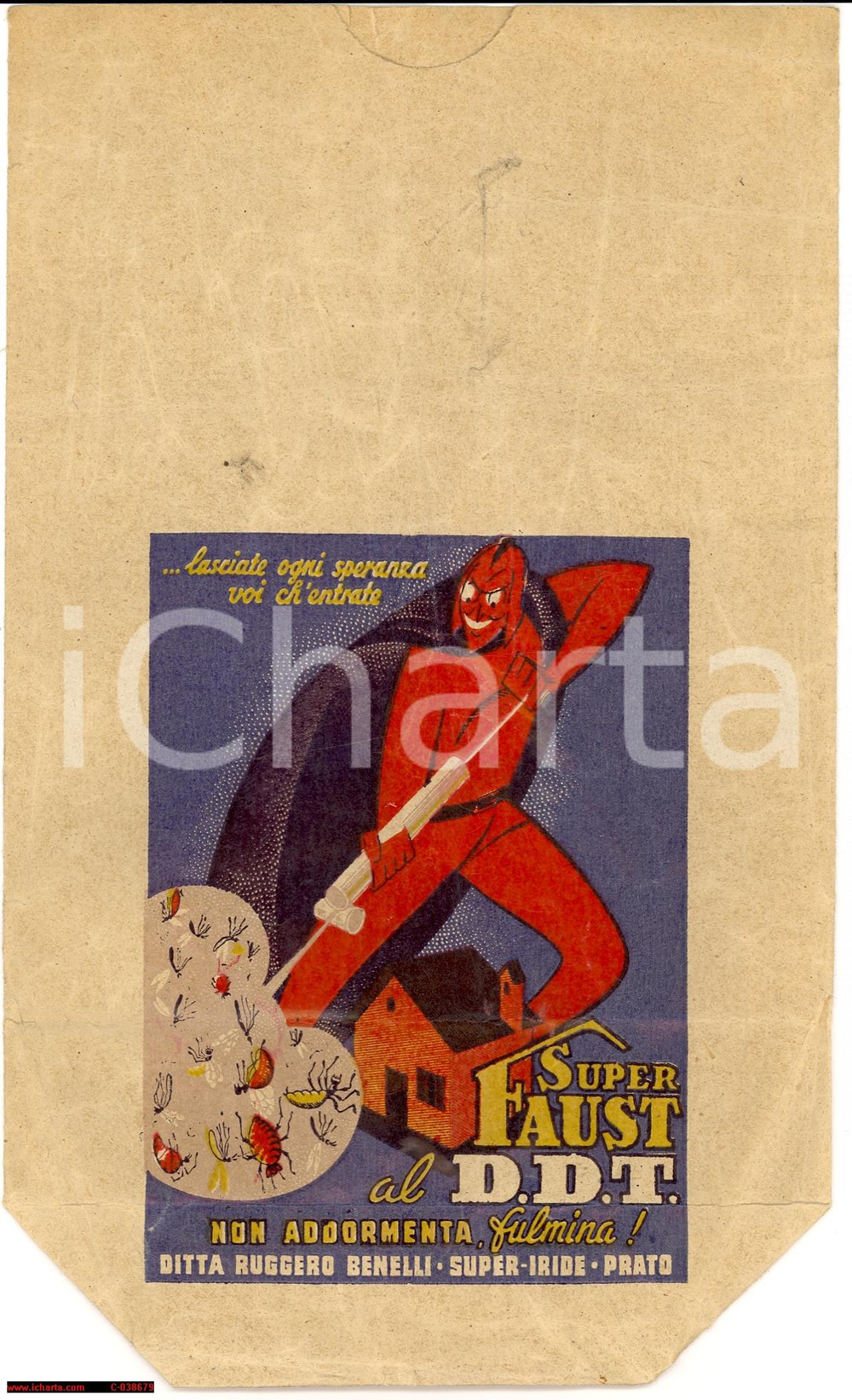 Materiale pubblicitario d’epoca 1950 ? SUPER FAUST AL DDT SUPER IRIDE sacchetto 1