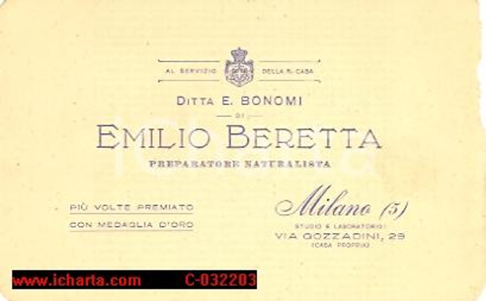 Oggetto da collezione cartaceo 1900 MILANO BONOMI Ricevuta imbalsamazione gazza 1