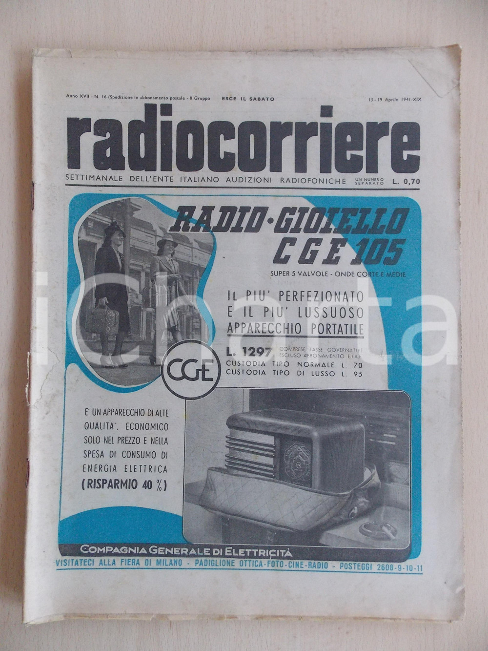 Giornale, rivista storica 1941 RADIOCORRIERE EIAR Il tradimento jugoslavo Radiogioiello CGE 105 Rivista 1
