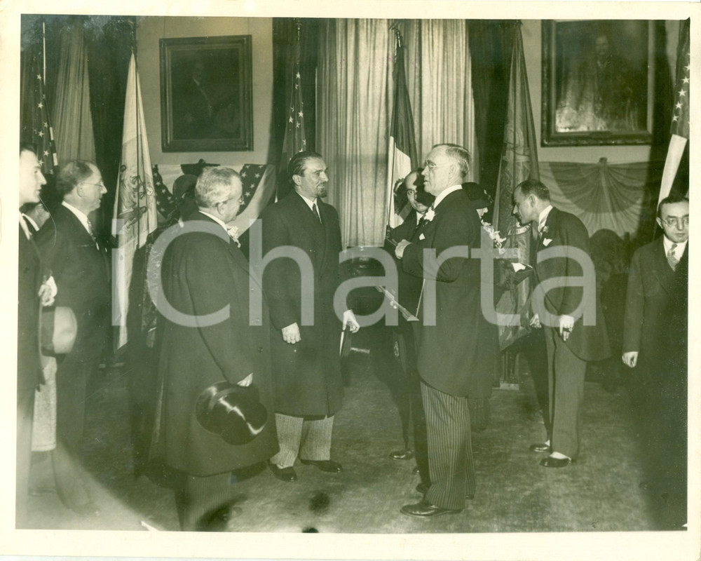 Fotografia d epoca originale 1931 PHILADELPHIA USA Dino GRANDI a colloquio con Harry MACKEY Fotografia 1