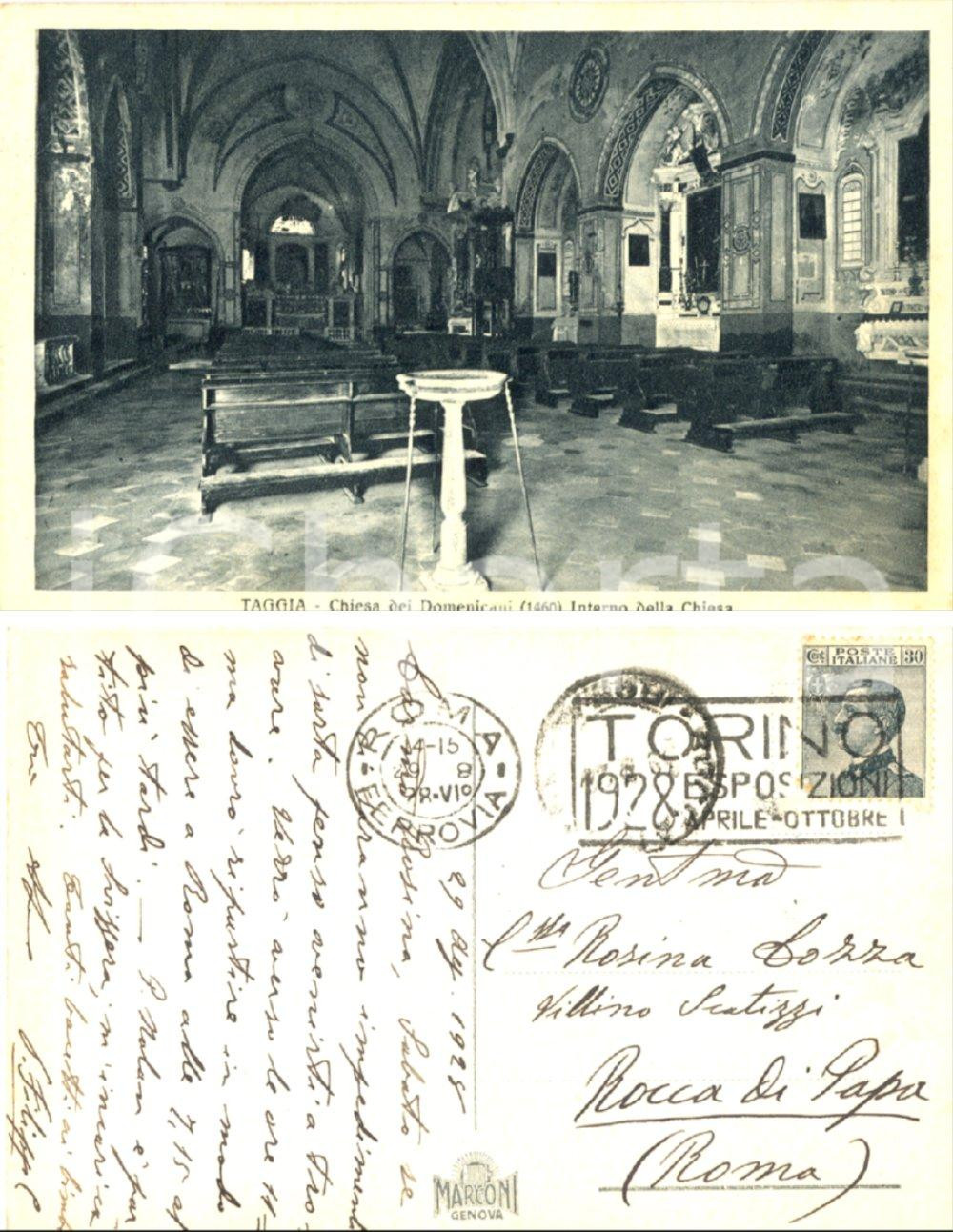 Autografo originale 1928 TAGGIA Chiesa dei Domenicani Cartolina padre Filippo CATERINI Autografo 1