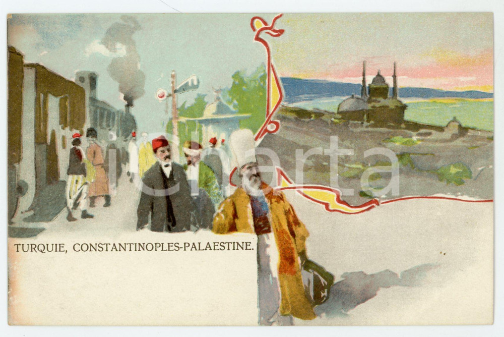 1900ca TURQUIE Constantinoples - Palaestine CHEMINS DE FER ILLUSTRÃ‰S Postcard  Cartolina postale d'epoca, non viaggiata.CONDIZIONI: FAIRFORMATO: FP     originale e autentica 1