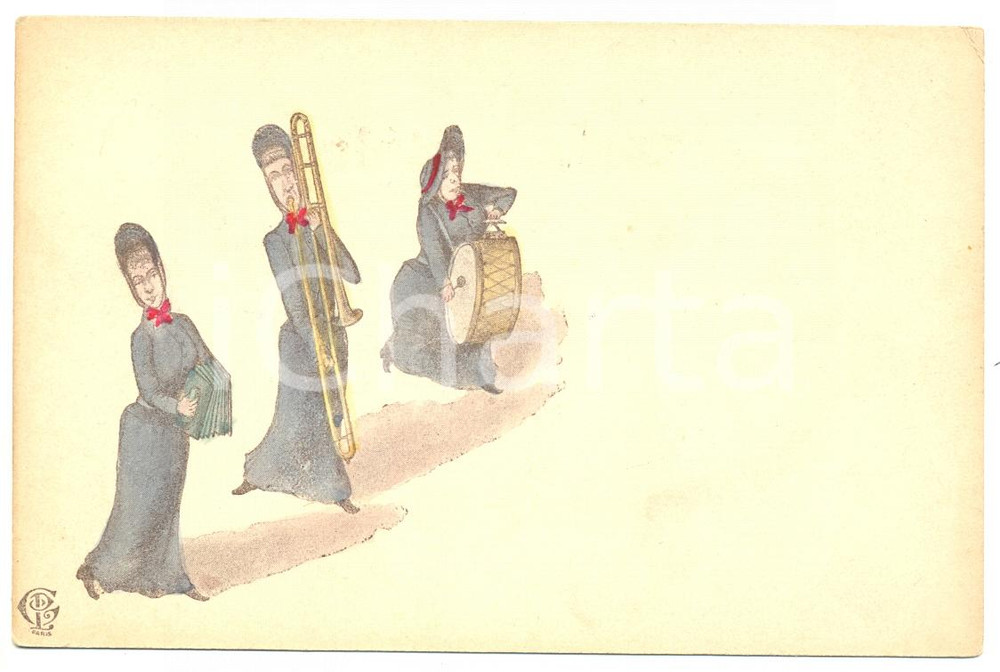 1900 ca HUMOUR Three women playing instruments ILLUSTRATED Postcard FP NV  Cartolina postale d'epoca, non viaggiata.CONDIZIONI: FAIRFORMATO: FP    originale e autentica 1