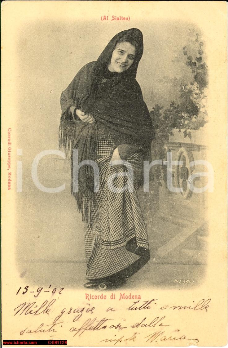 Cartolina originale da collezione 1902 MODENA Donna in costume modenese FP VG 1