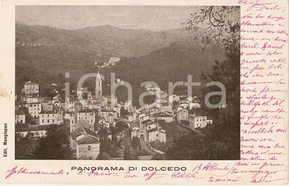 Cartolina originale da collezione 1905 DOLCEDO IM Il paese e la Valle del PRINO Cartolina FP VG 1