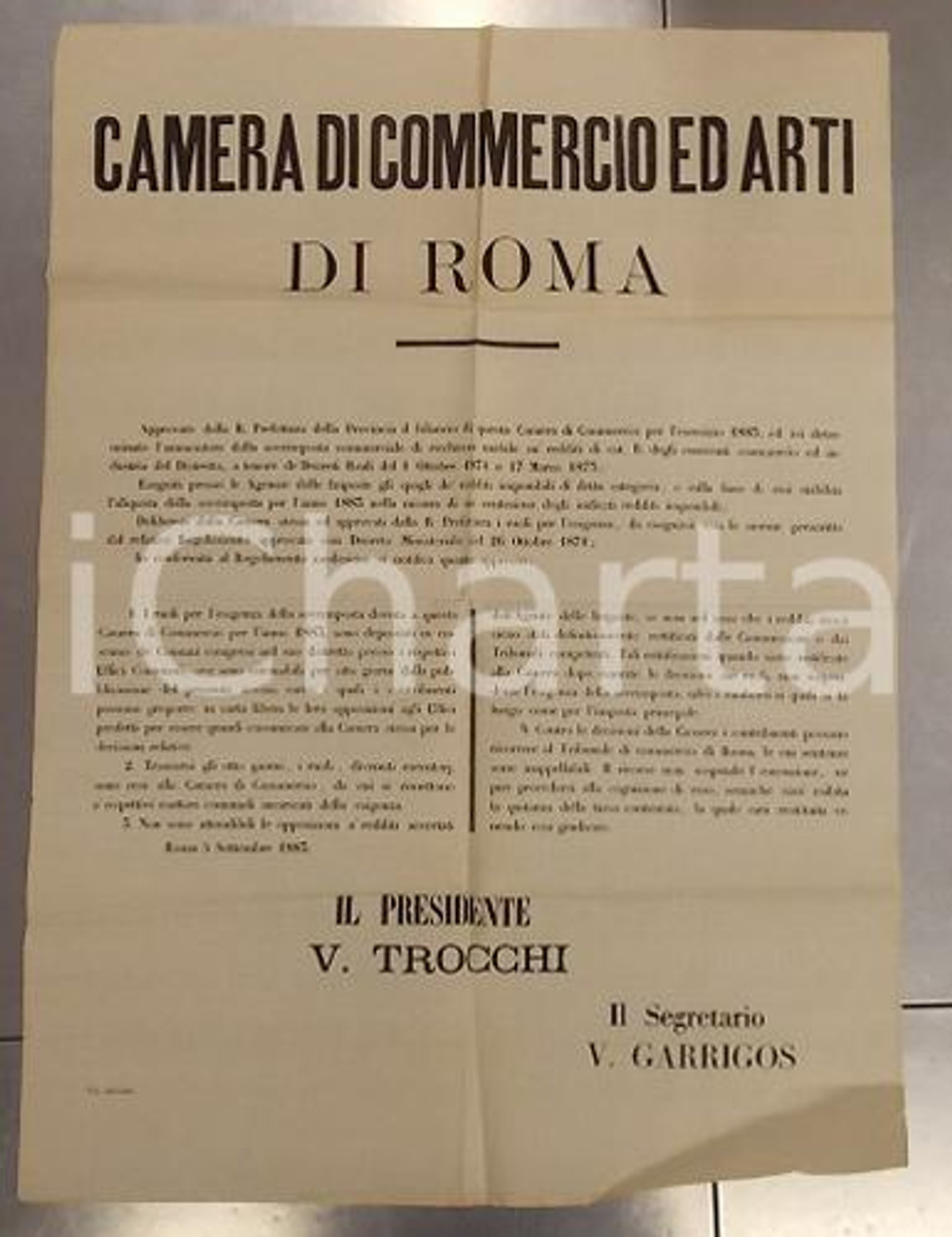 Documento originale, autentico 1883 ROMA Esazione delle sovrimposte commerciali ricchezza mobile Manifesto 1