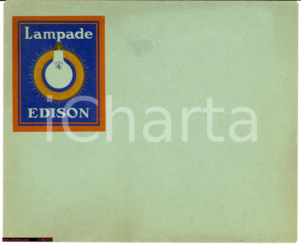 Materiale pubblicitario d’epoca 1930 ca LAMPADE EDISON  Busta PUBBLICITARIA vuota 1