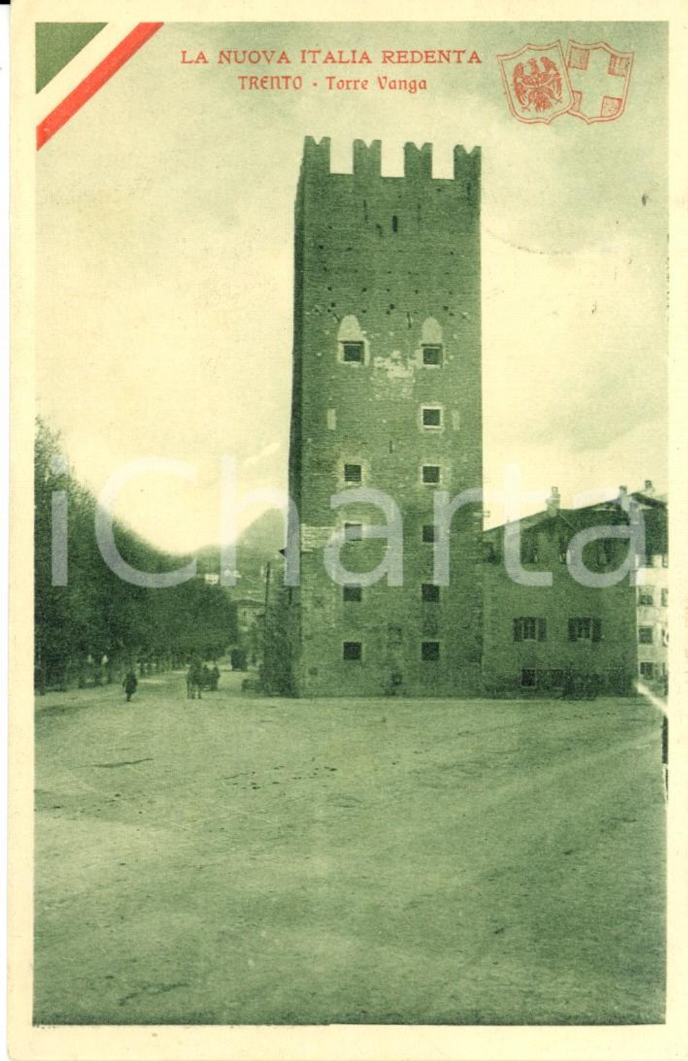 Cartolina originale da collezione 1918 ca TRENTO Veduta Torre VANGA *Cartolina ANIMATA FP VG serie ITALIA REDENTA 1