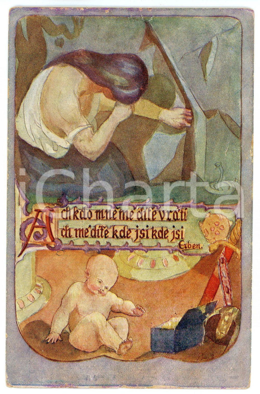 1910 ca PRAHA Ach, kdo mnë mé dite vráti!  Erben - Velikonoční pozdrav *Postcard  Cartolina postale d'epoca, viaggiata. GOOD/buono  Formato: 9x14 cm originale e autentica 1