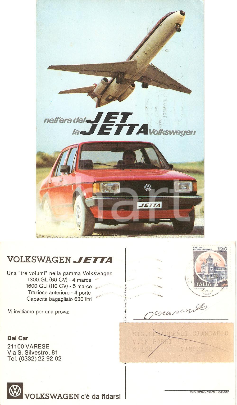 Cartolina originale da collezione 1980 VARESE Volkswagen JETTA Prova dal concessionario DEL CAR Cartolina 1
