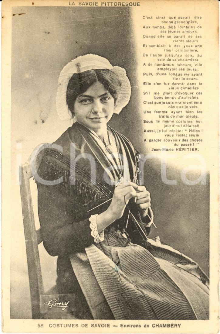 Cartolina originale da collezione 1930 ca CHAMBERY Costumi di SAVOIA Cucitrice al lavoro 1