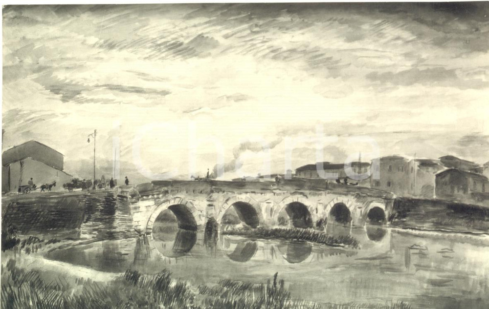 Fotografia d epoca originale 1935 MILANO Mostra Sindacale  Michele CASCELLA Ponte di Tiberio a Rimini Foto 1