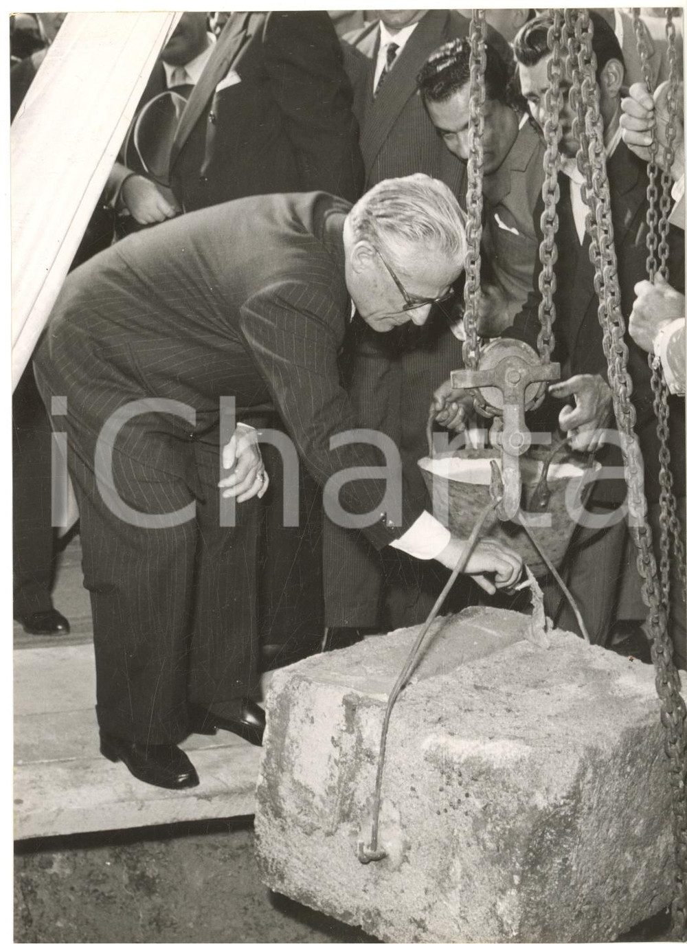 1955 PALERMO Giovanni GRONCHI pone prima pietra rione NOCE - NOTARBARTOLO *Foto