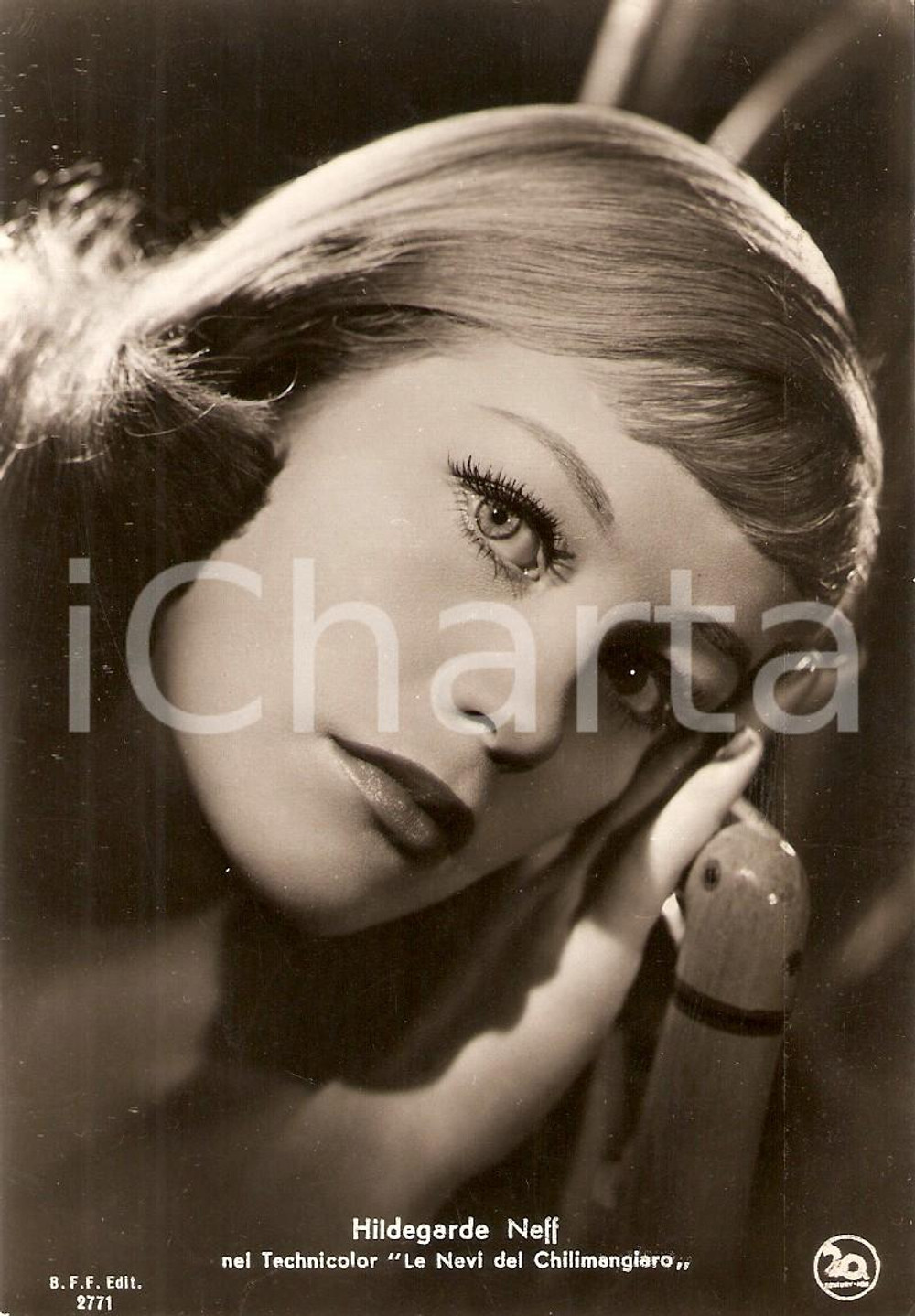 Cartolina originale da collezione 1952 NEVI DEL KILIMANGIARO Hildegard KNEF nel film di Henry KING *Cartolina 1