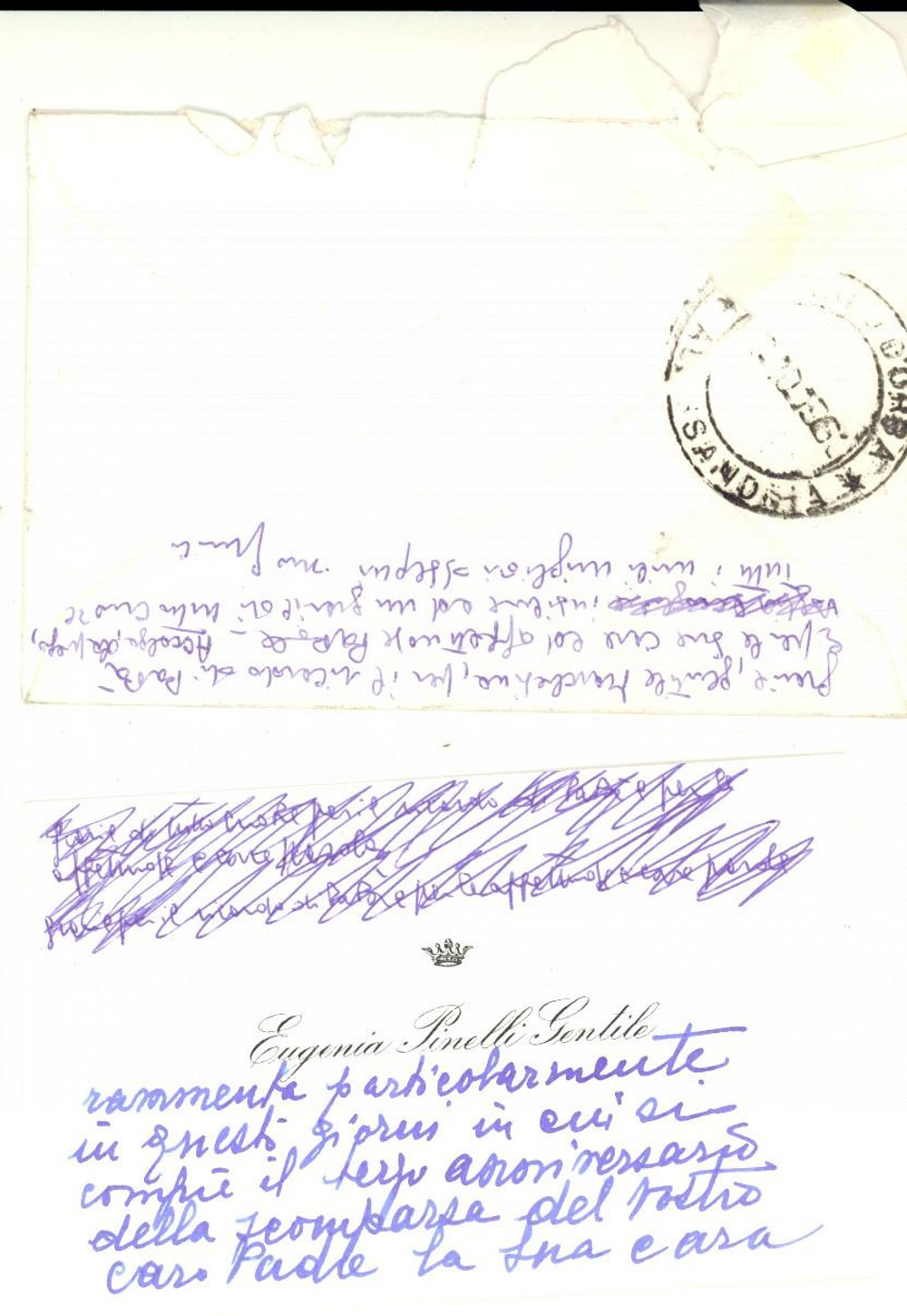 Autografo originale 1960 ca Biglietto da visita di Eugenia PINELLI GENTILE *Autografo 1