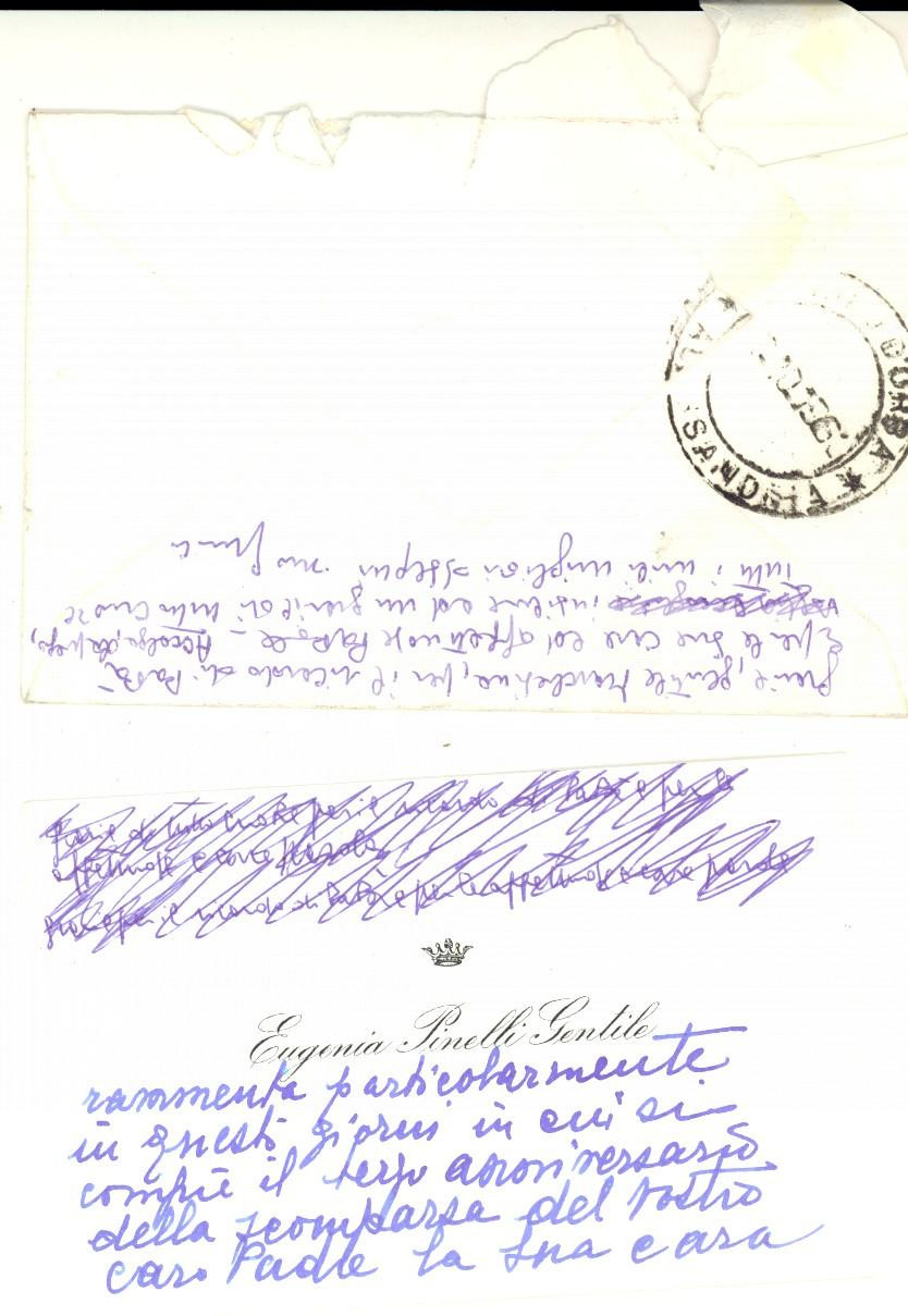 Autografo originale 1960 ca Biglietto da visita di Eugenia PINELLI GENTILE Autografo 1