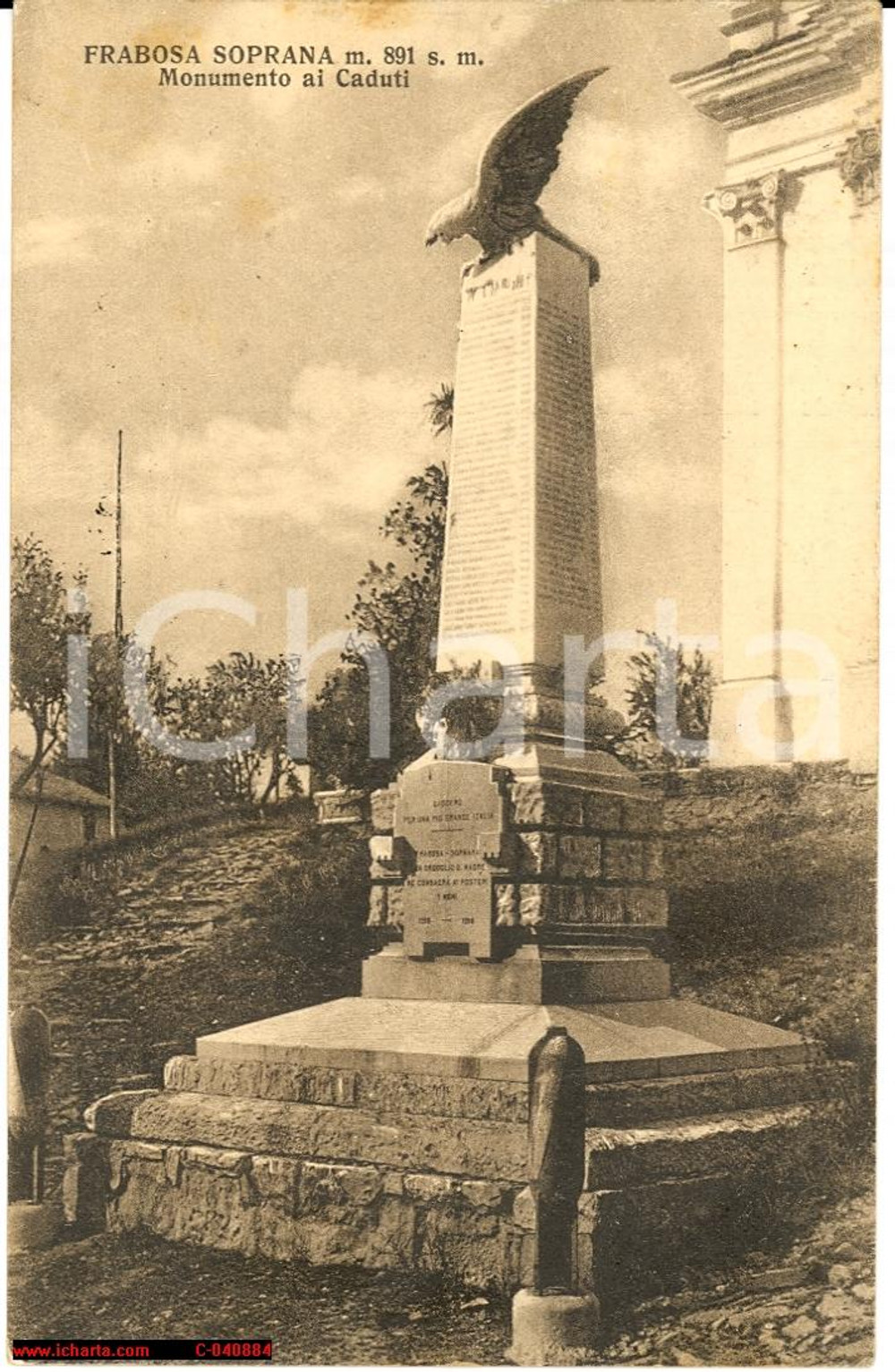 Cartolina originale da collezione 1927 Frabosa Soprana - Cuneo - Monumento ai Caduti 1