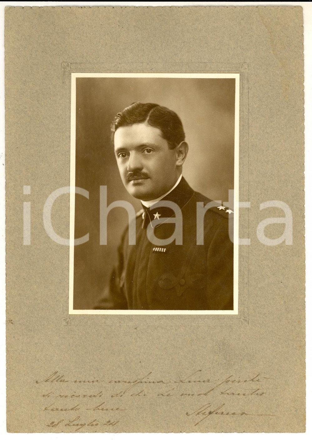 Fotografia d epoca originale 1924 MILANO REGIO ESERCITO Ritratto di un ufficiale Foto G. B. GANZINI 1