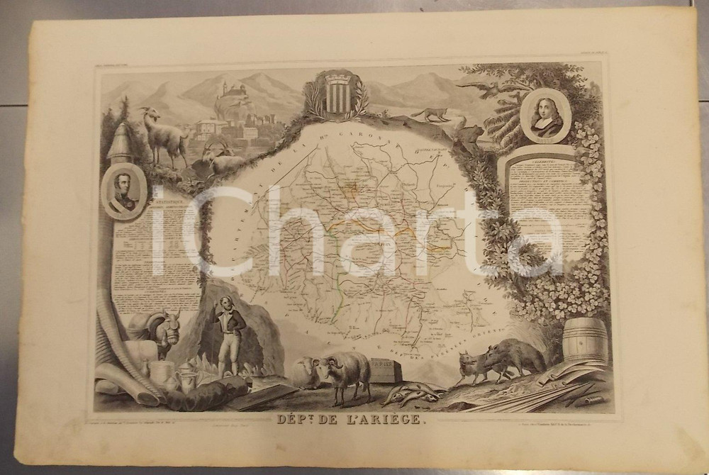 Stampa, bozzetto originale 1861 PARIS Atlas National de la France illustré - Département  de L'ARIEGE n° 8 1