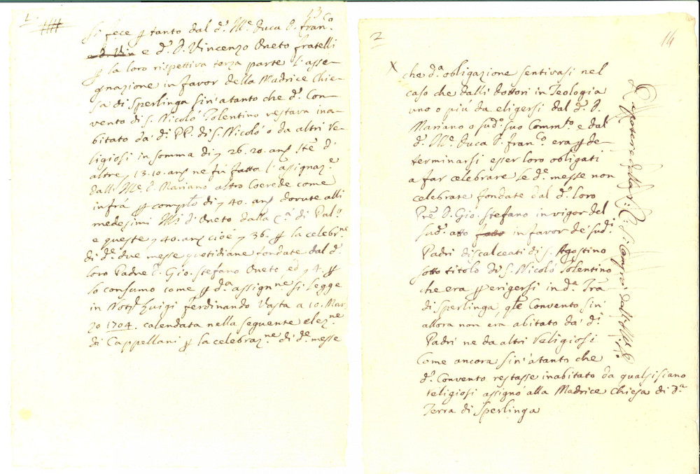 Documento originale, autentico 1750 ca PALERMO Storia del convento di SAN NICOLA TOLENTINO Manoscritto 1