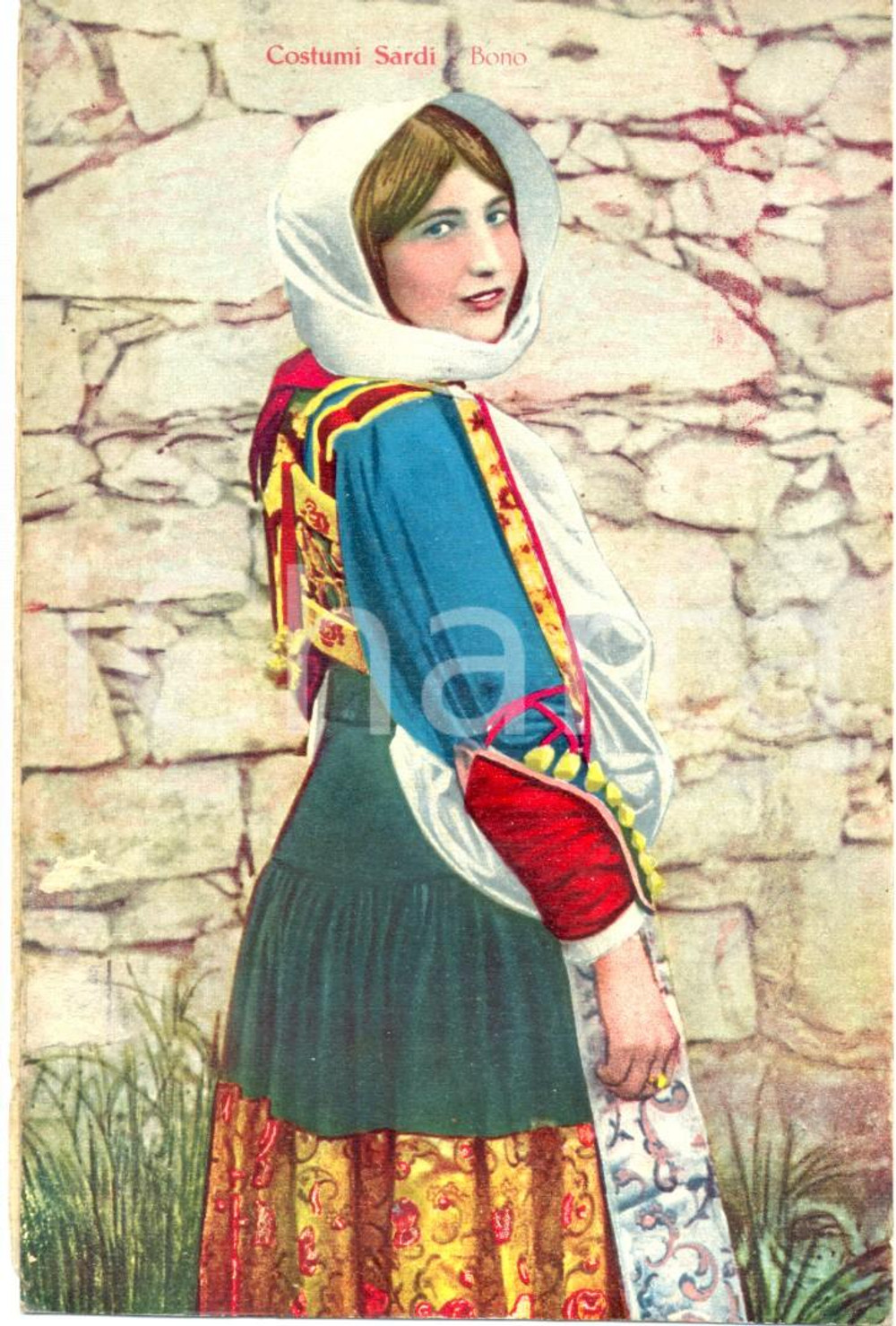 Cartolina originale da collezione 1930 circa BONO (SS) Donna in costume sardo tradizionale Cartolina postale FP NV 1